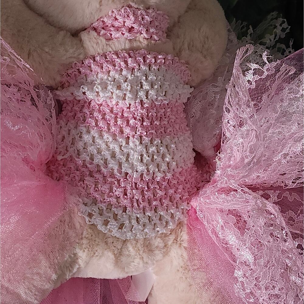 Handmade Puppy Tutu Dress – Pink White – Lace Bow – Small Dog – OOAK - Picture 10 of 15